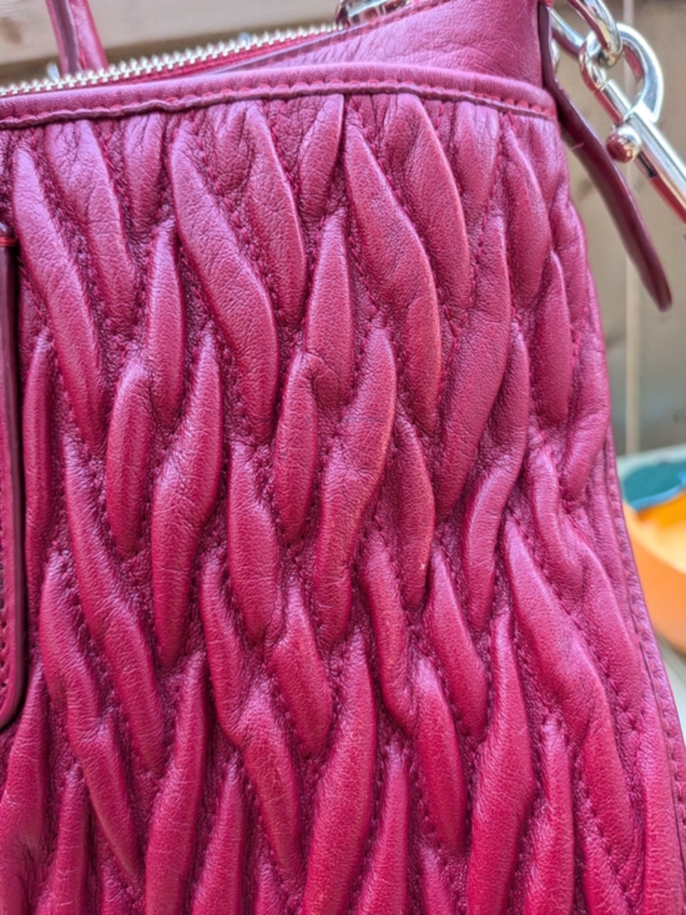 Red Coach Twisted Gathered Leather Morgan Satchel (Style Number: F37083). - Picture 8 of 16